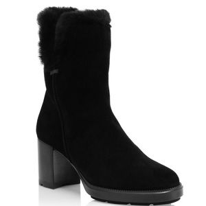 Aquatalia® Ilisha ankle boot, waterproof,stain-resistant suede, faux-fur trim